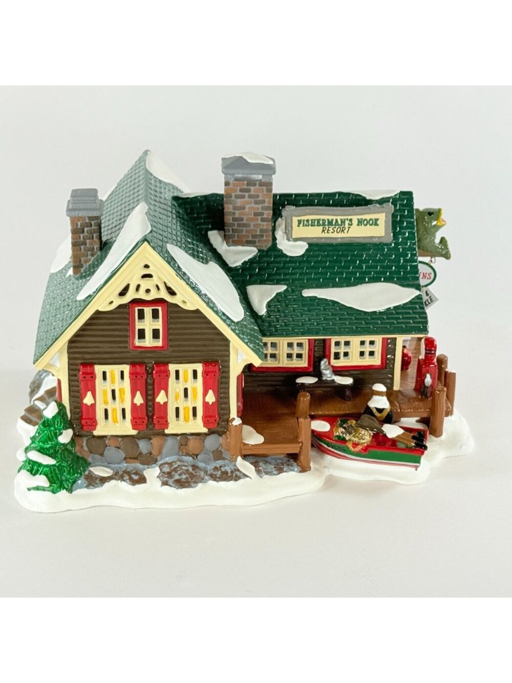 Vintage 1994 Dept 56 Snow Village lighted Fisherman's Nook Resort #5460 7 w box
